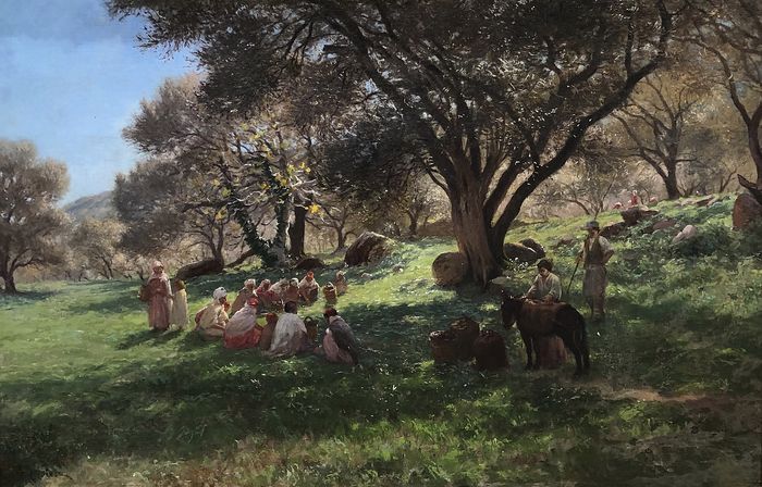 Federico Cortese - La raccolta delle olive - Olio su tela - cm 88 x 120
