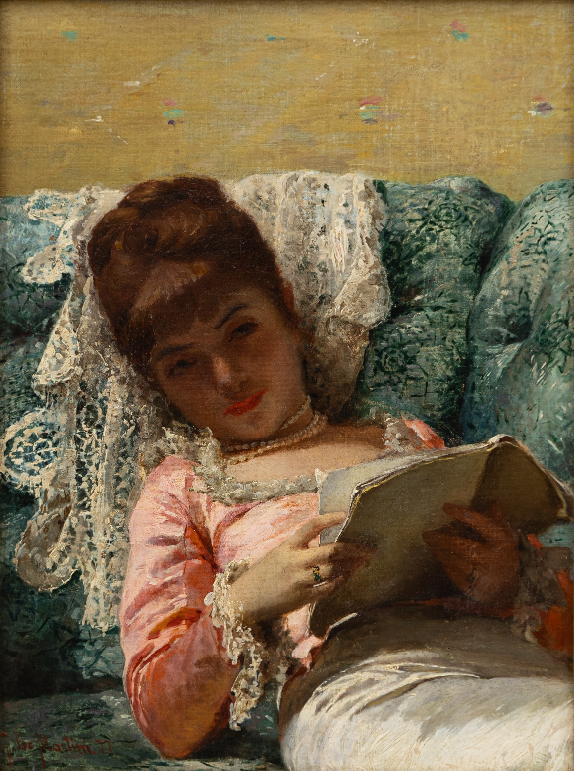 Gaetano De Martini - La lettura - Olio su tela - cm 34 x 26