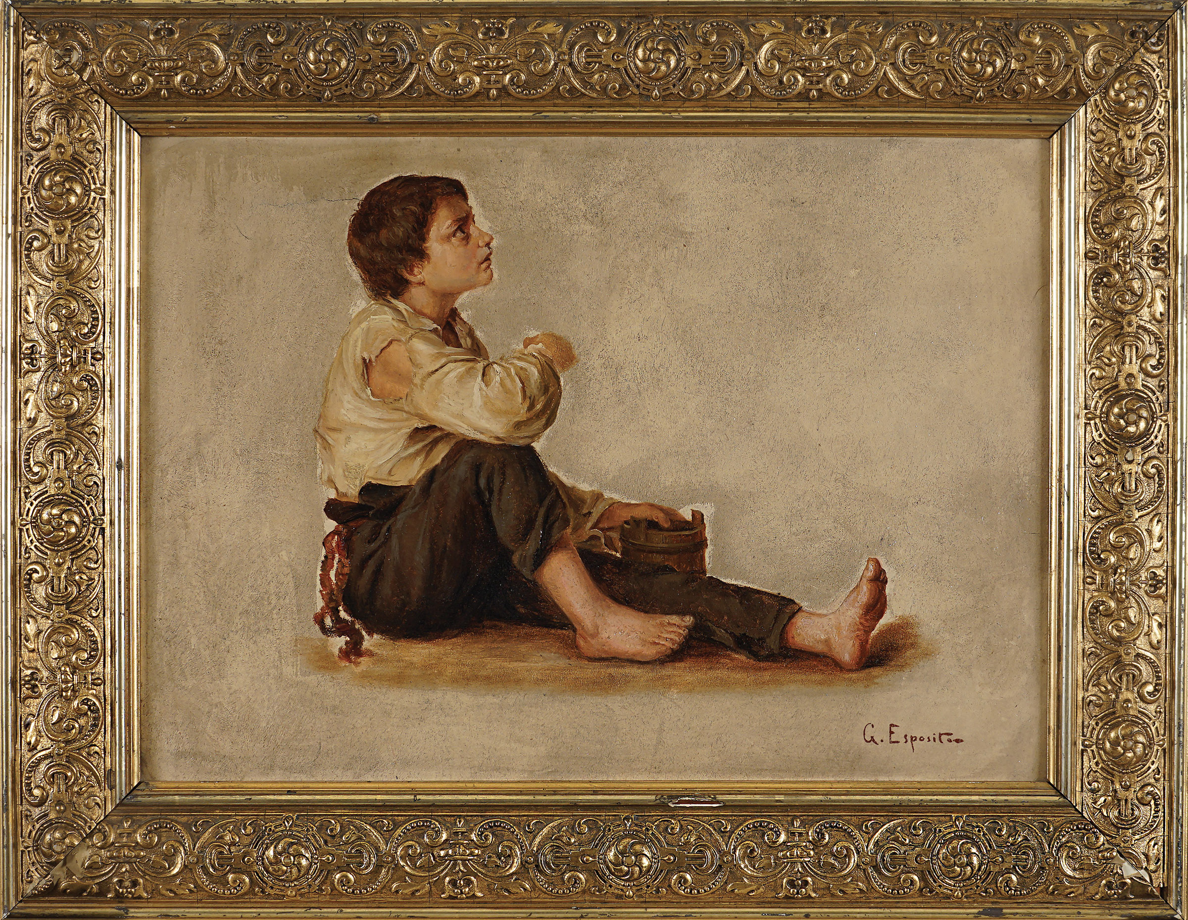 Gaetano Esposito - Giovane mendicante - Olio su tavola - cm 30 x 42