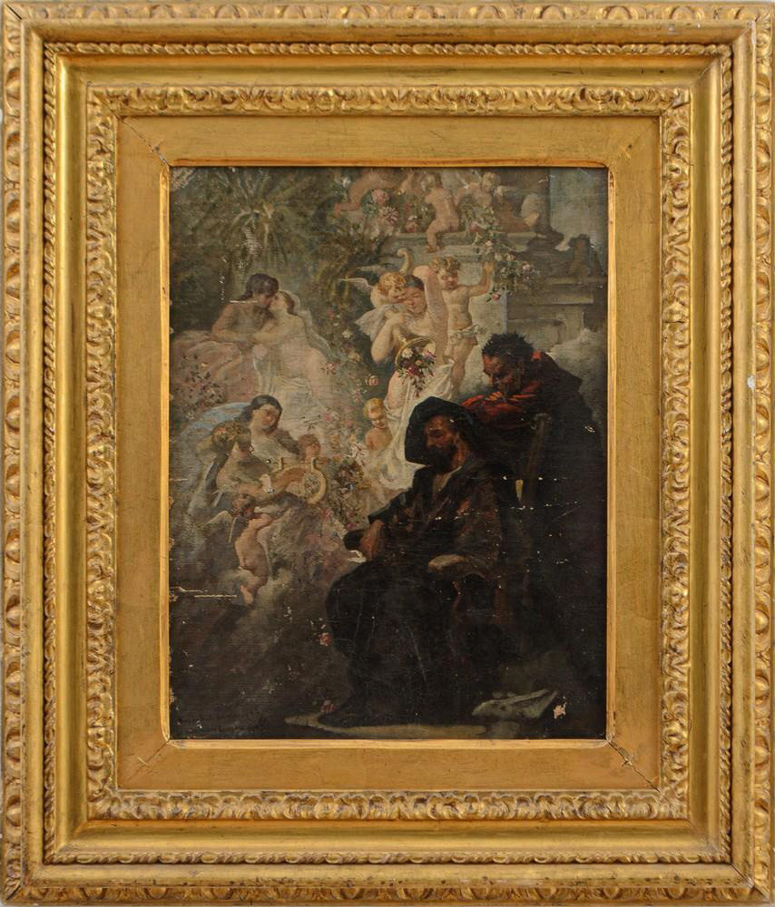 Leonardo De Mango - Esame della coscienza - Olio su tela applicata su cartone - cm 46 x 35