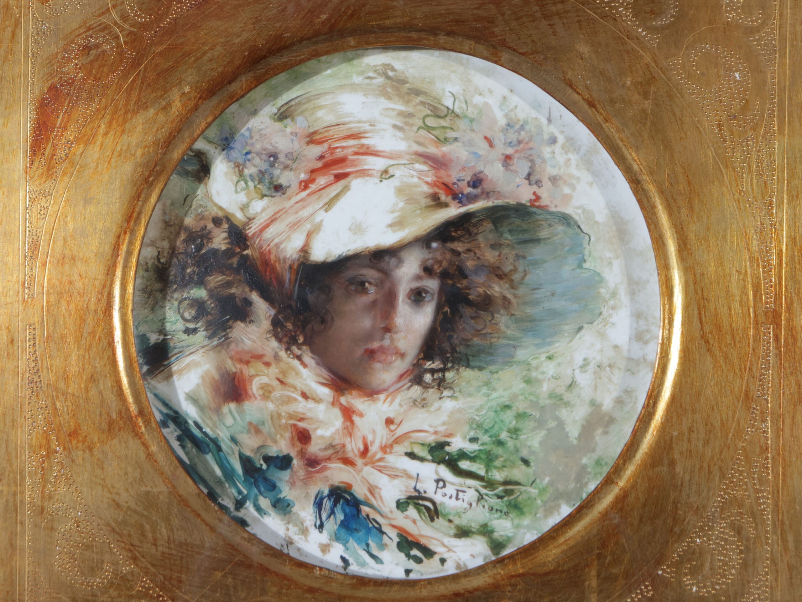 Luca Postiglione - Ritratto - Olio su piatto di ceramica - cm 22 x 22